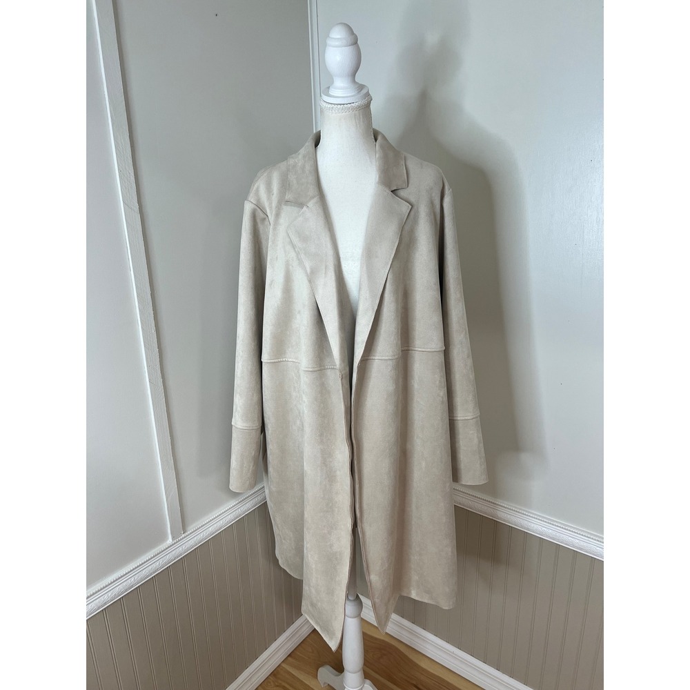 Philosophy Republic Clothing Faux Suede Duster Coat Beige Open Front Jacket 1X